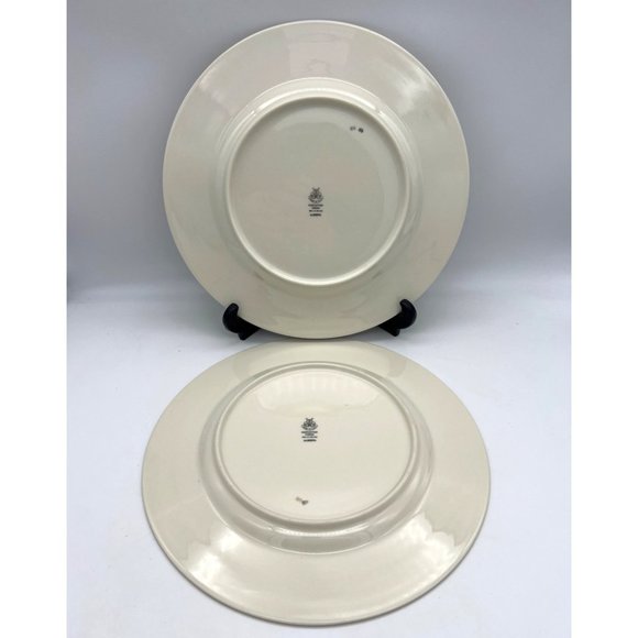 Castleton China Alberta Pair Dinner Plates USA Leaves Design Gold Trim 10.75" - Picture 2 of 6
